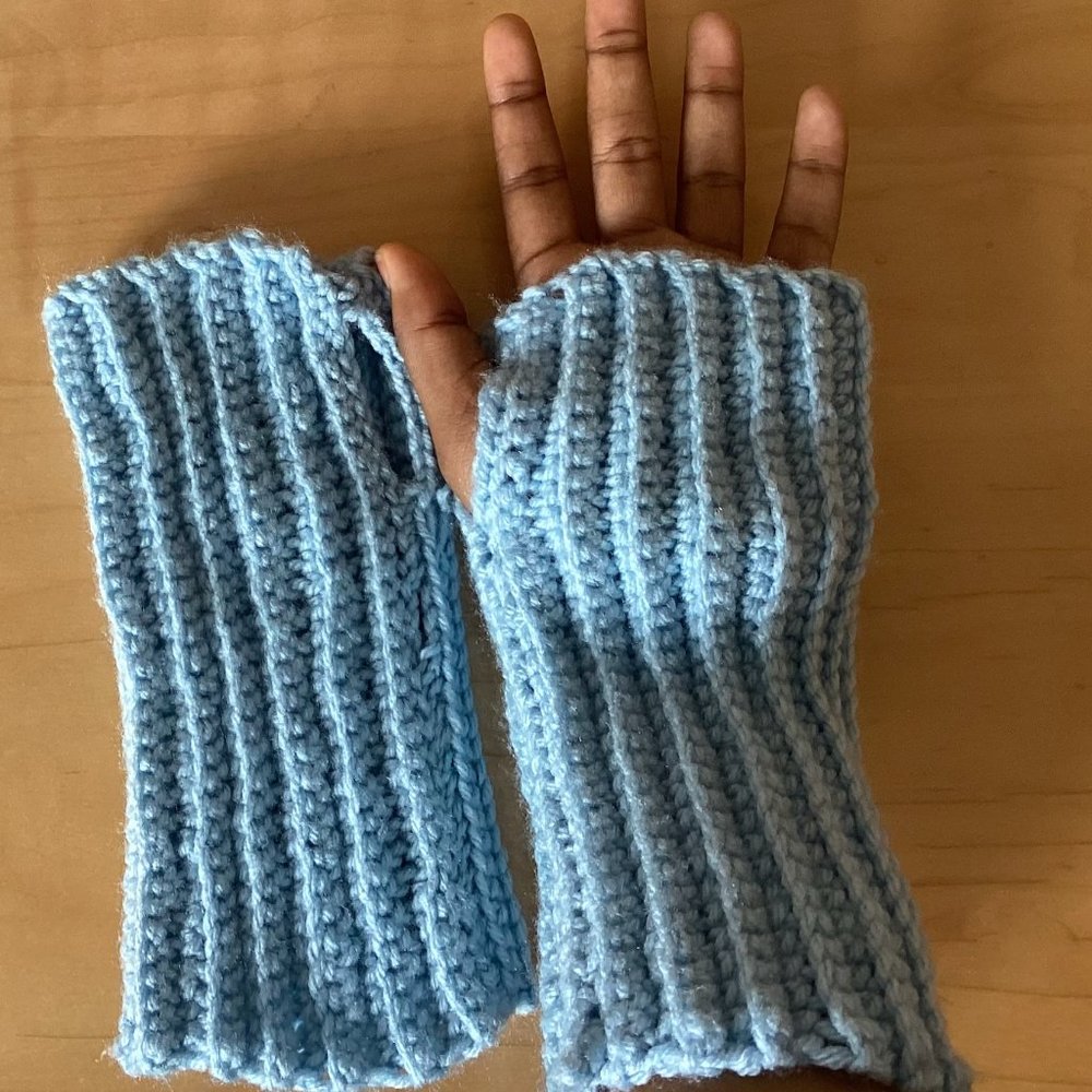 Handmade Baby Blue Fingerless Gloves